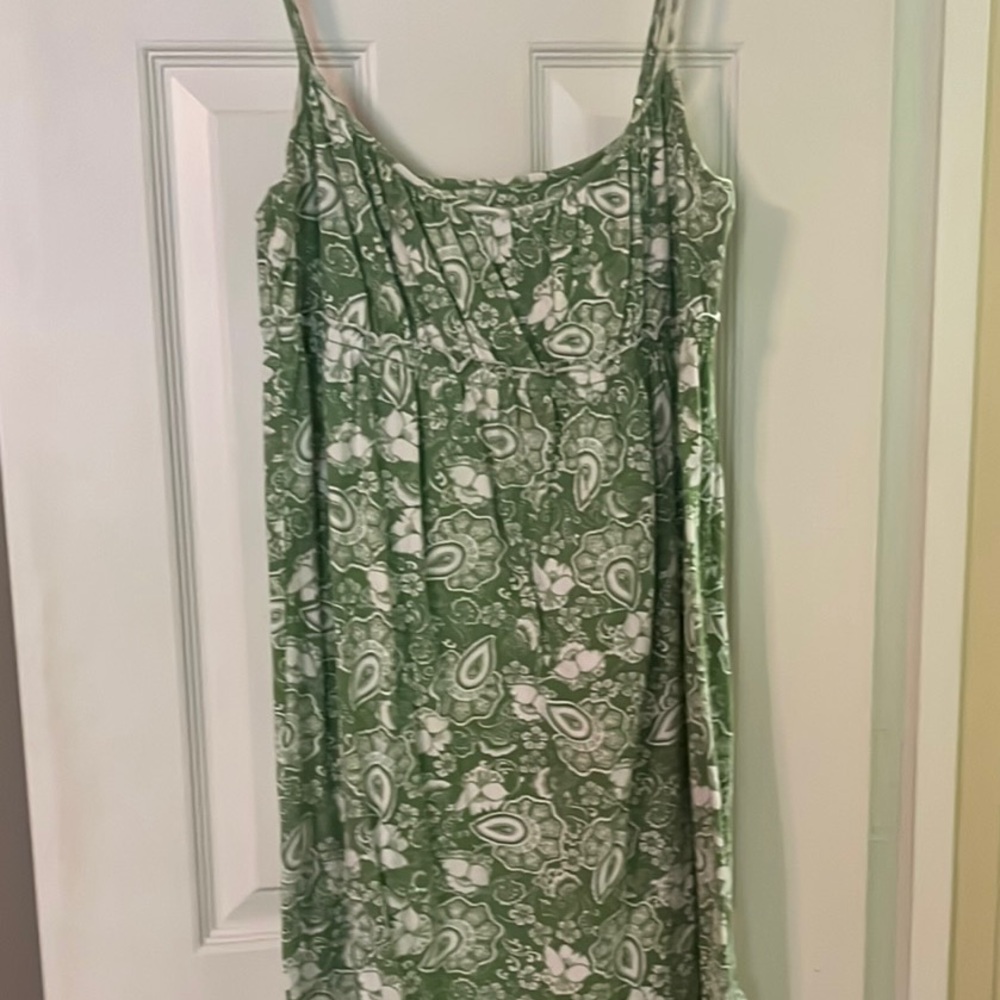 LOFT Green and White Strapless Dress